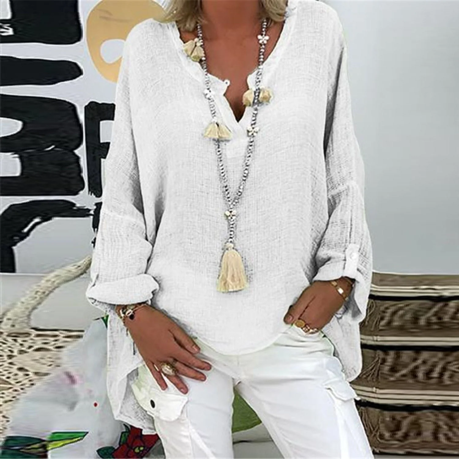Blouse à Manches Longues avec Col en V pour Femmes | Idéal pour l’Été – Image 5