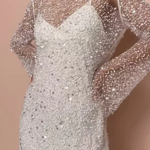 Robe À Bretelles avec Détails En Mesh Perlé pour Femme | Idéale pour Les Événements Et Occasions Spéciales