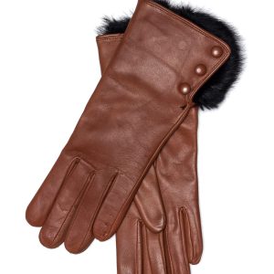 Gants femme en cuir et fourrure camel