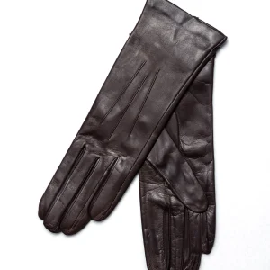 Gants femme en cuir et soie mocca