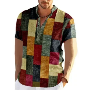 Chemise à Motif Patchwork 3D pour Homme Grande Taille | Idéale pour le Printemps ou l’Été