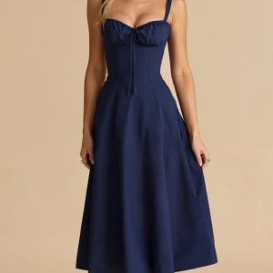 Robe Midi Femme | Corset Ajusté | Jupe Évasée Fluide | Tissu Confortable