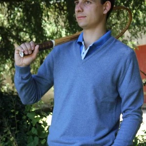 Pull Homme Col en V en Cachemire Bleu clair