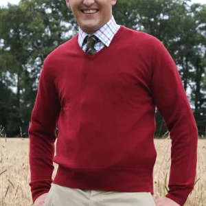 Pull Homme Col en V en Cachemire Rouge Red Delicious