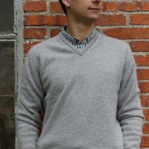 Pull Homme Col en V en Laine Gris Clair