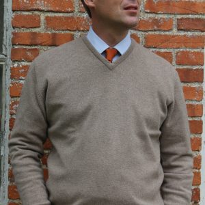 Pull Homme Col en V en Laine Beige Sépia