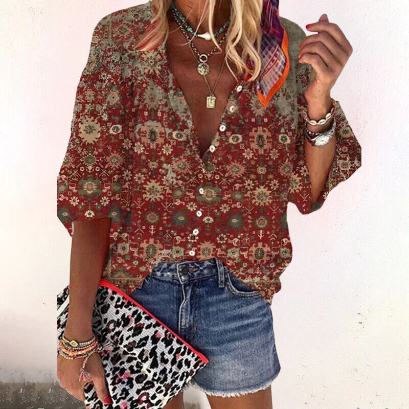 Blouse à Manches Courtes avec Imprimé et Fermeture Boutonnée pour Femme | Idéale pour la Saison Estivale – Image 4