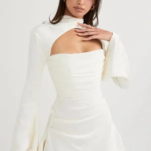 Robe Mini à Manches Longues avec col Montant et découpes pour Femme | Idéale pour les Fêtes ou Soirées