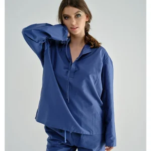CHEMISE SOIE ET COTON BLEU