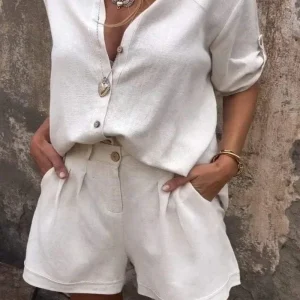 Ensemble Chemise et Short avec Détails Plissés pour Femme | Idéal pour l’Été
